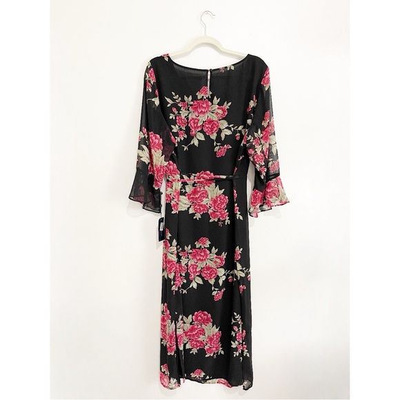NWT Tommy Hilfiger Floral Chiffon Boho Maxi Dress 3/4 Sheer Flutter Sleeve Sz 12 - Picture 2 of 9